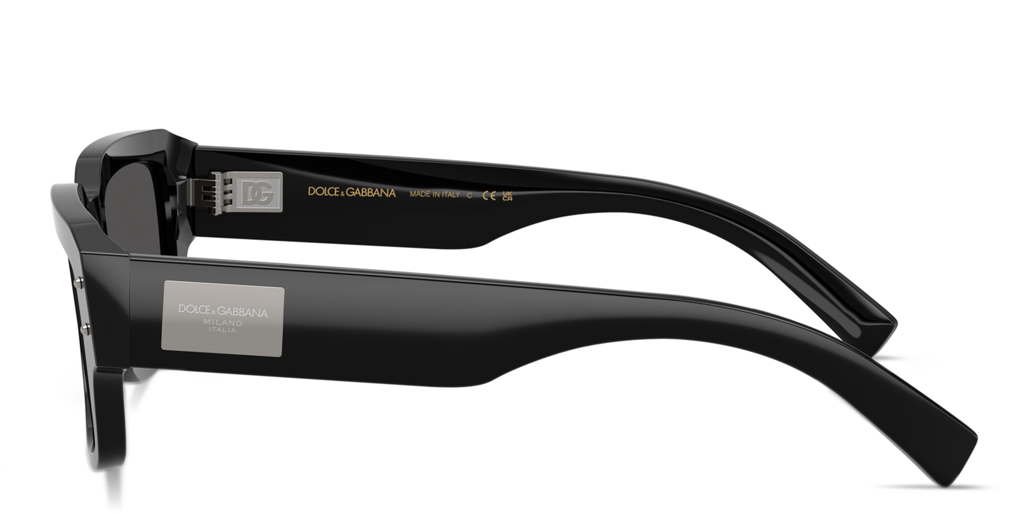 Shop Dolce & Gabbana Engraved Logo Square Sunglasses in Black online.