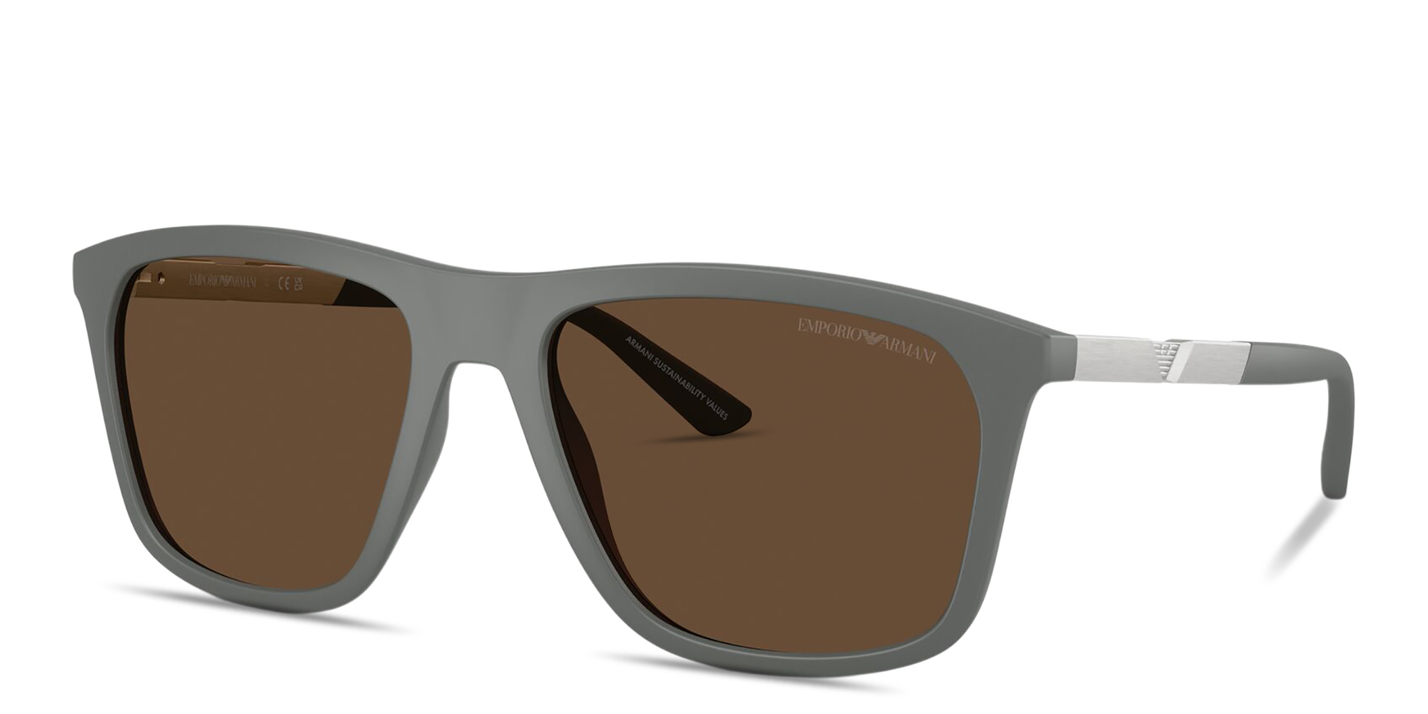 Shop Emporio Armani Eagle Logo Square Sunglasses in Grey online.