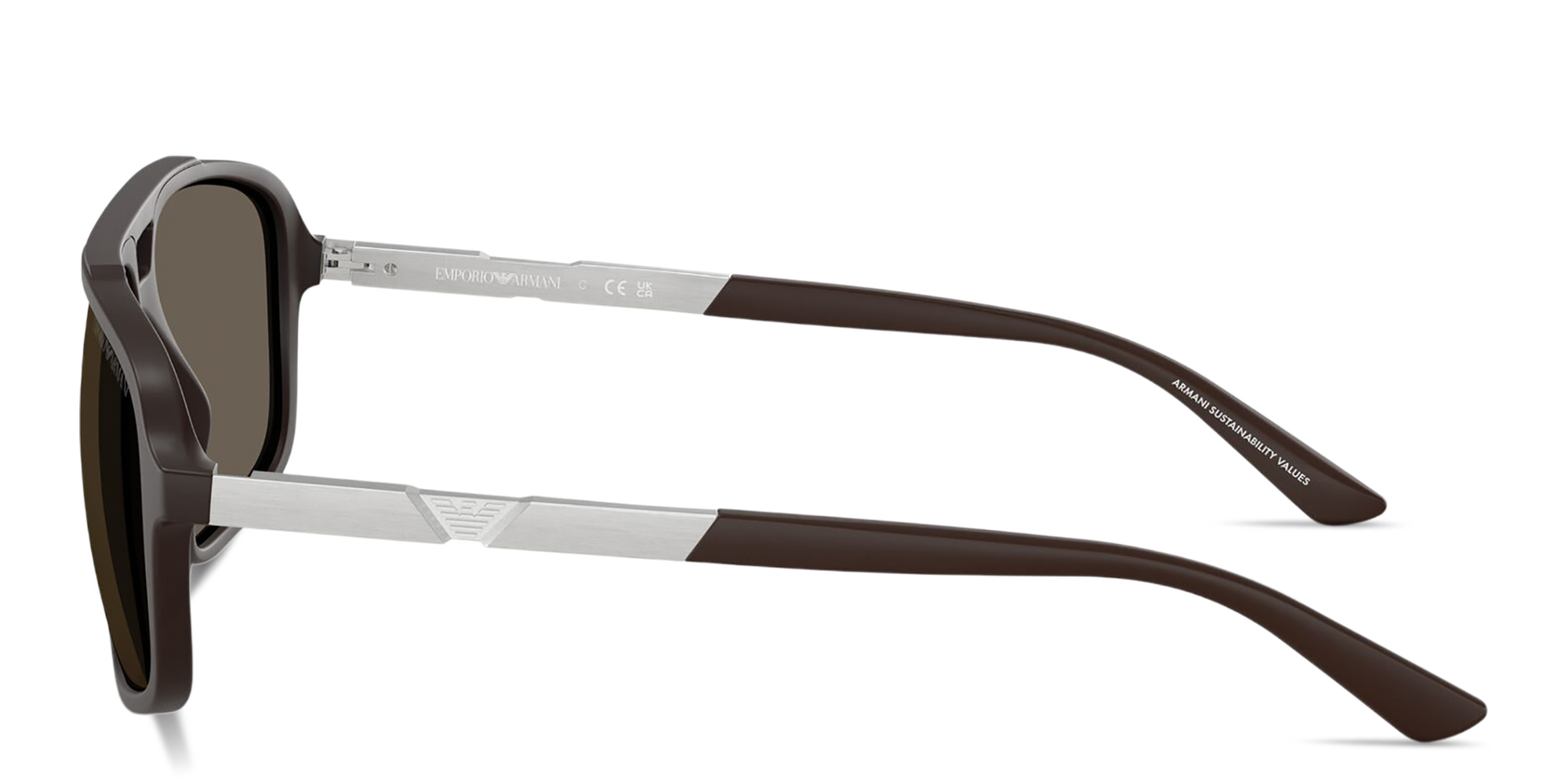 Shop Emporio Armani Eagle Logo Pilot Sunglasses in Dark Brown online.