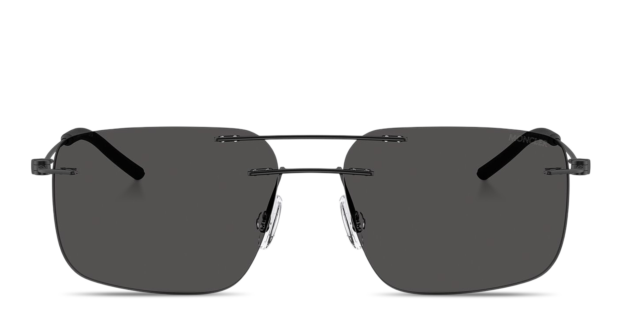 Shop Moncler Doppler Unisex Rimless Rectangle Sunglasses in Black online.