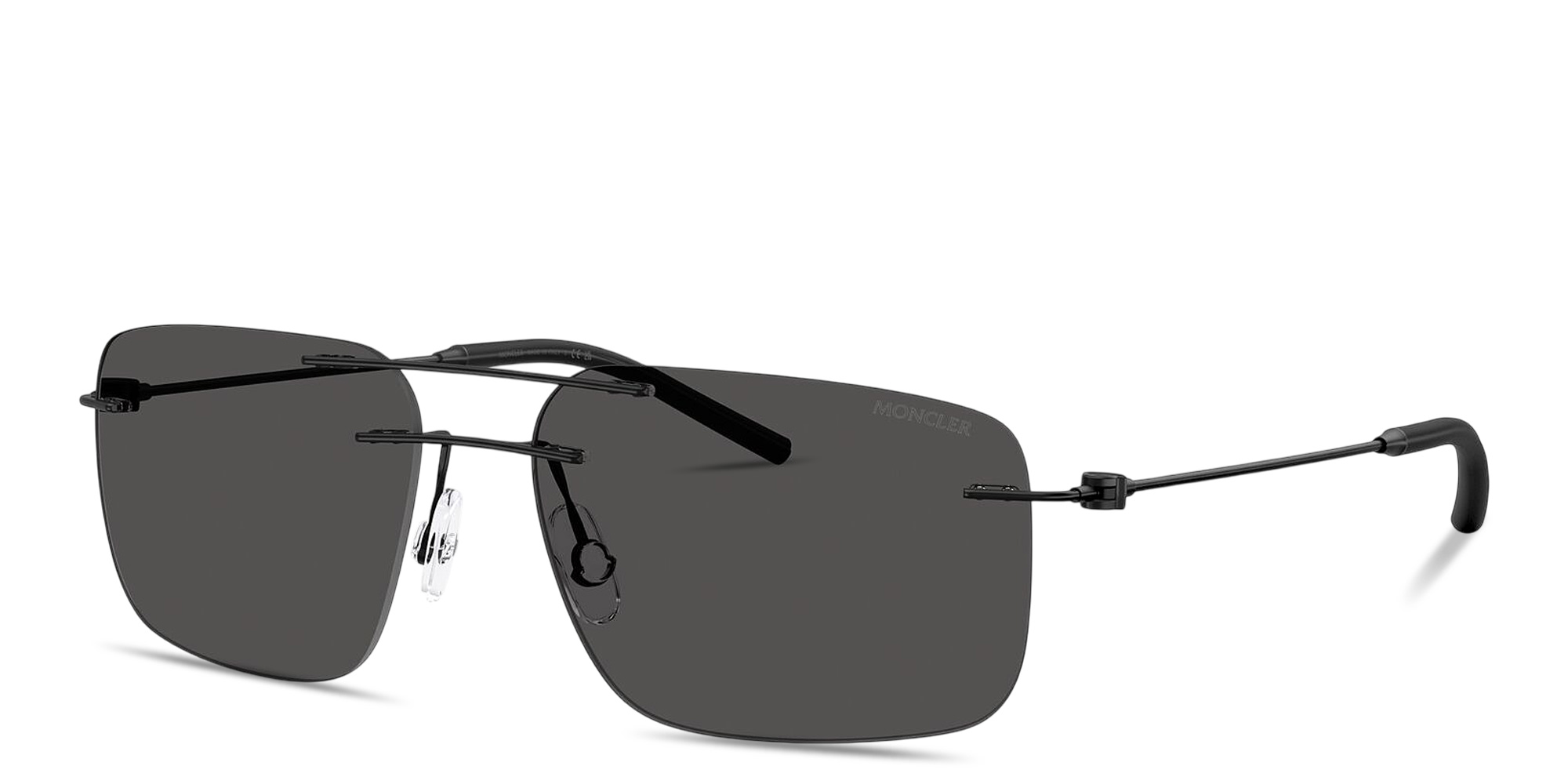 Shop Moncler Doppler Unisex Rimless Rectangle Sunglasses in Black online.