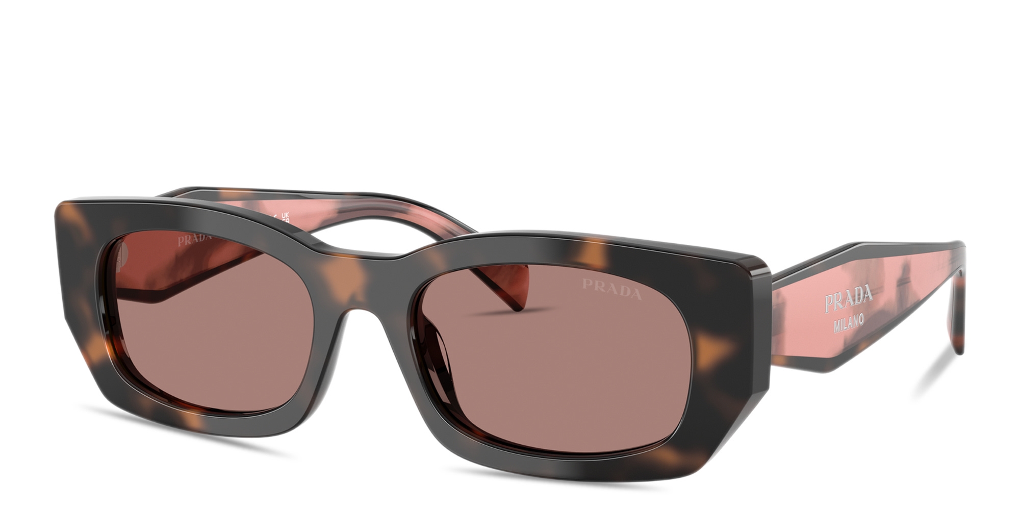 Shop PRADA Logo Signature Pillow Sunglasses in Mauve Tortoise online.