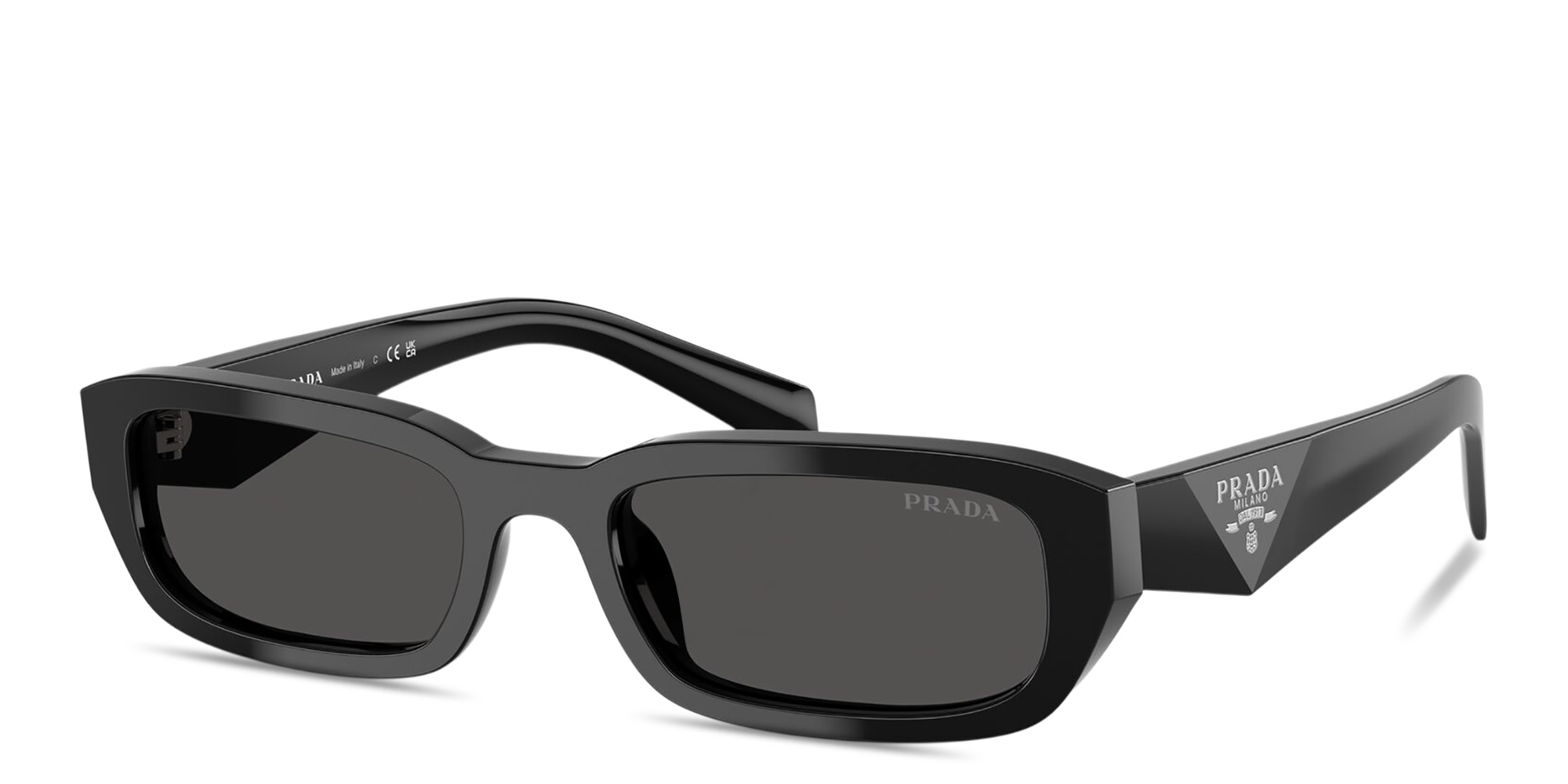 Shop PRADA Logo Signature Rectangle Sunglasses in Black online.