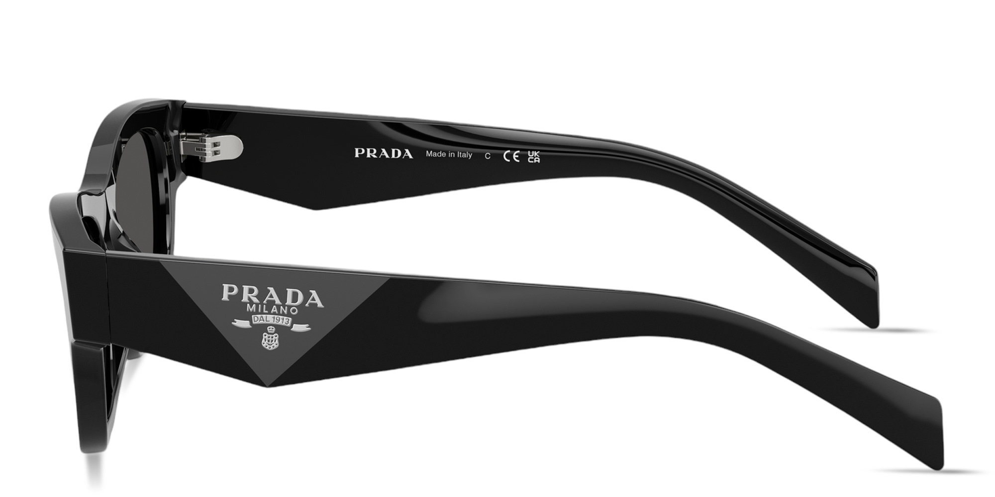 Shop PRADA Triangle Logo Butterfly Sunglasses in Black online.