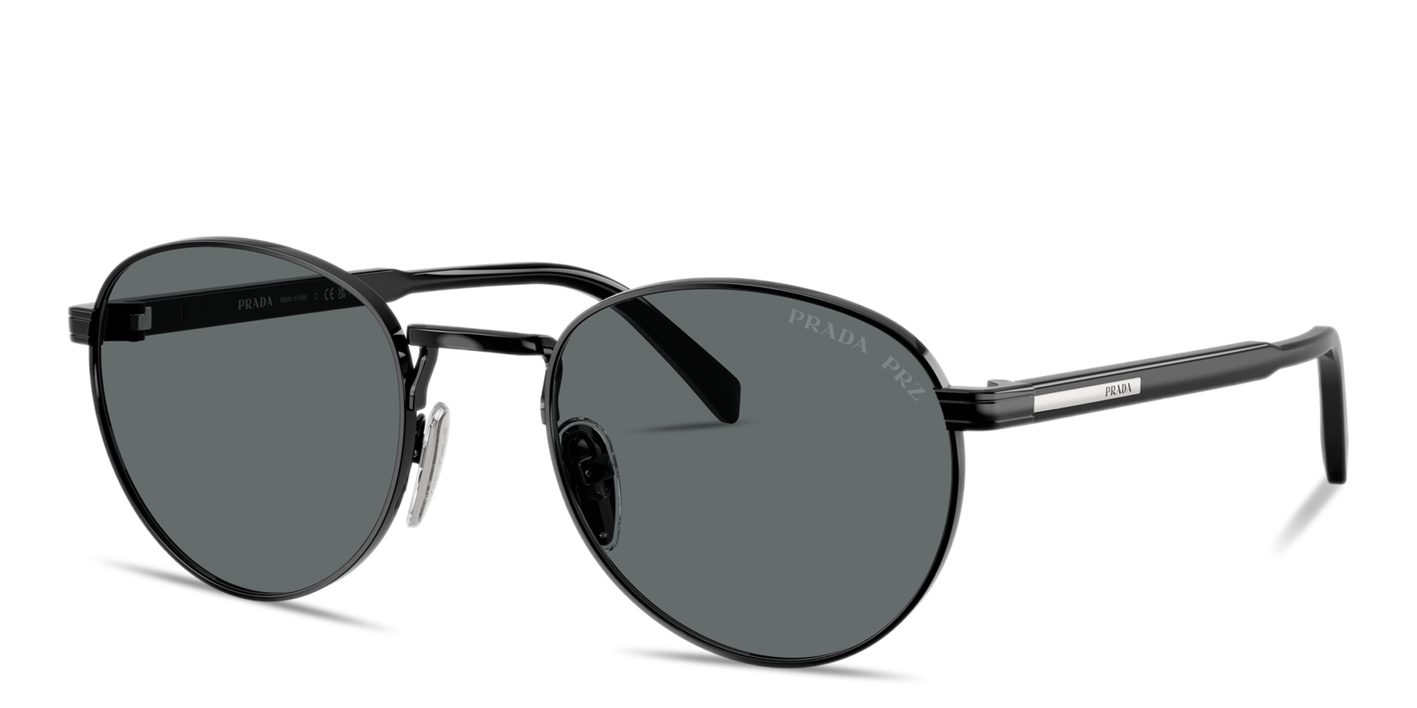 Shop PRADA Engraved Logo Panthos Sunglasses in Shiny Black online.