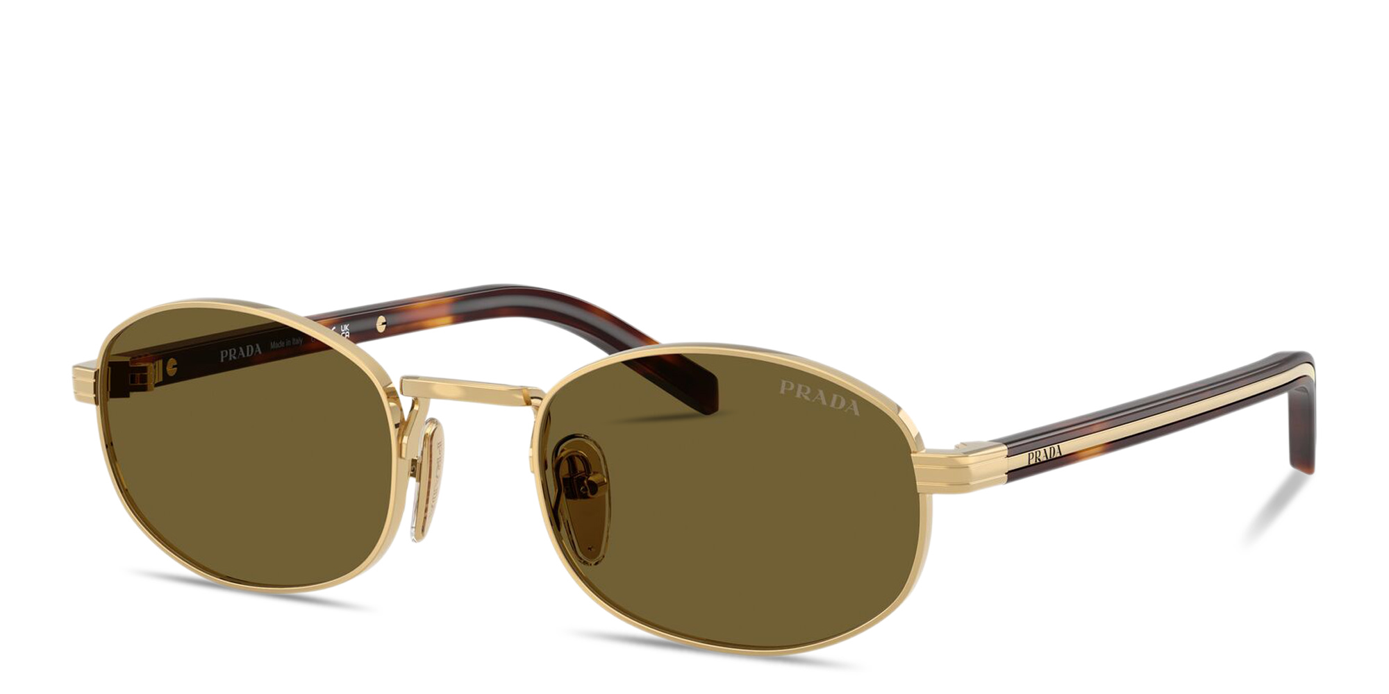 Shop PRADA Logo Signature Oval Sunglasses in Gold online.