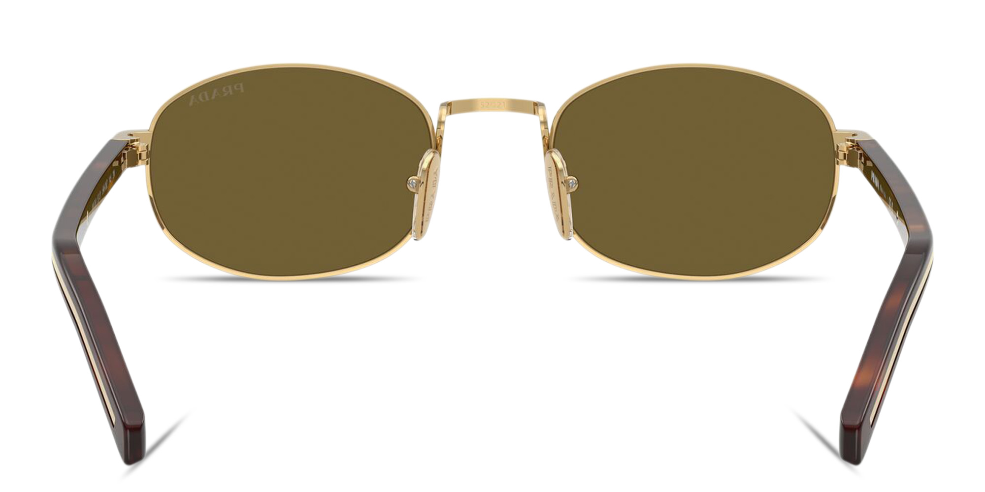 Shop PRADA Logo Signature Oval Sunglasses in Gold online.