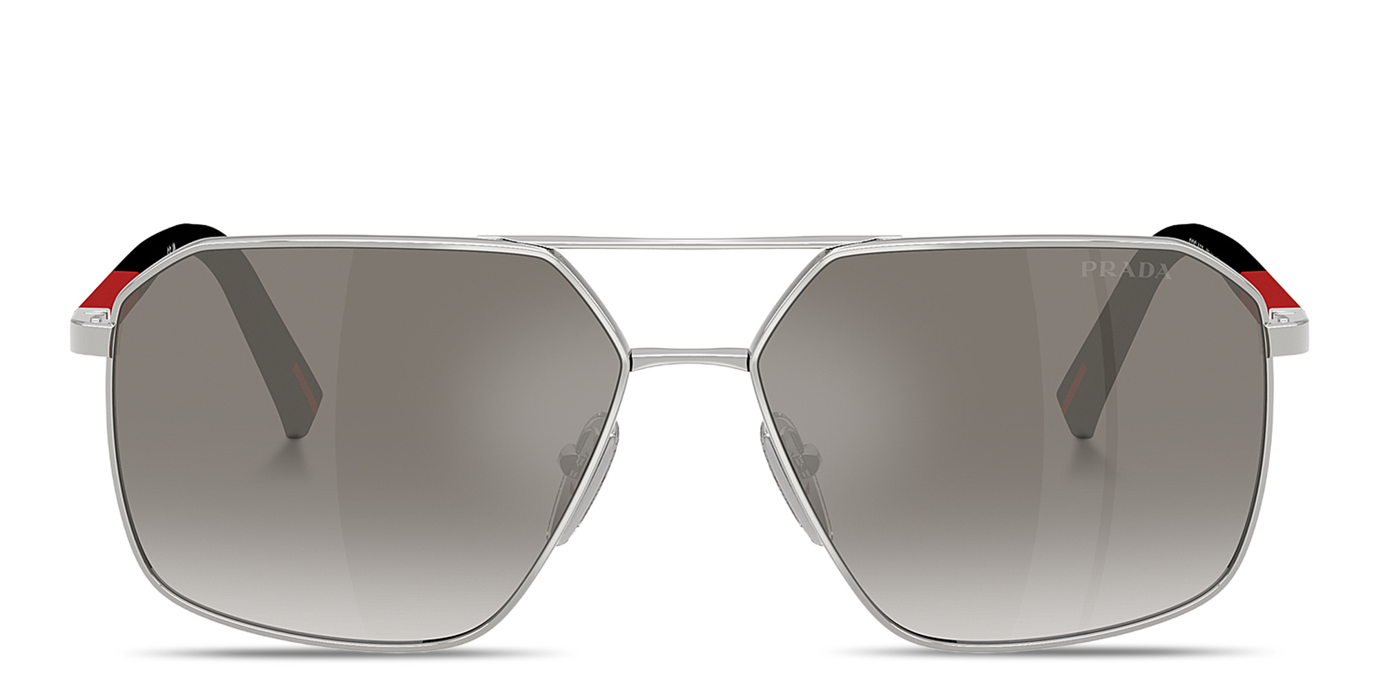 Shop Prada Linea Rossa Logo Signature Irregular Sunglasses in Silver online.