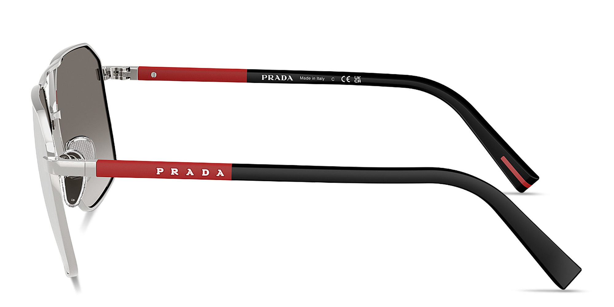 Shop Prada Linea Rossa Logo Signature Irregular Sunglasses in Silver online.