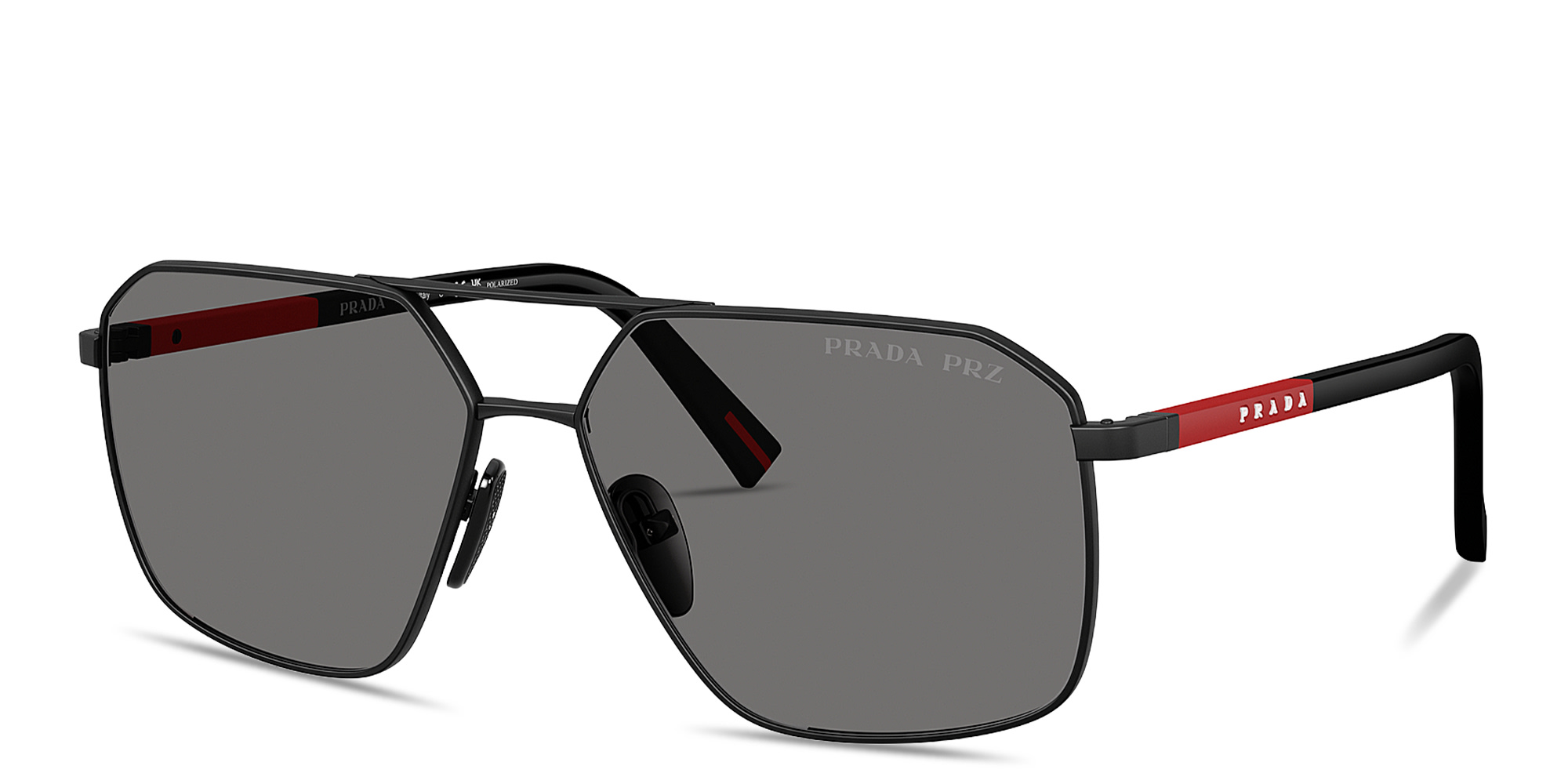 Shop Prada Linea Rossa Logo Signature Irregular Sunglasses in Matte Black online.