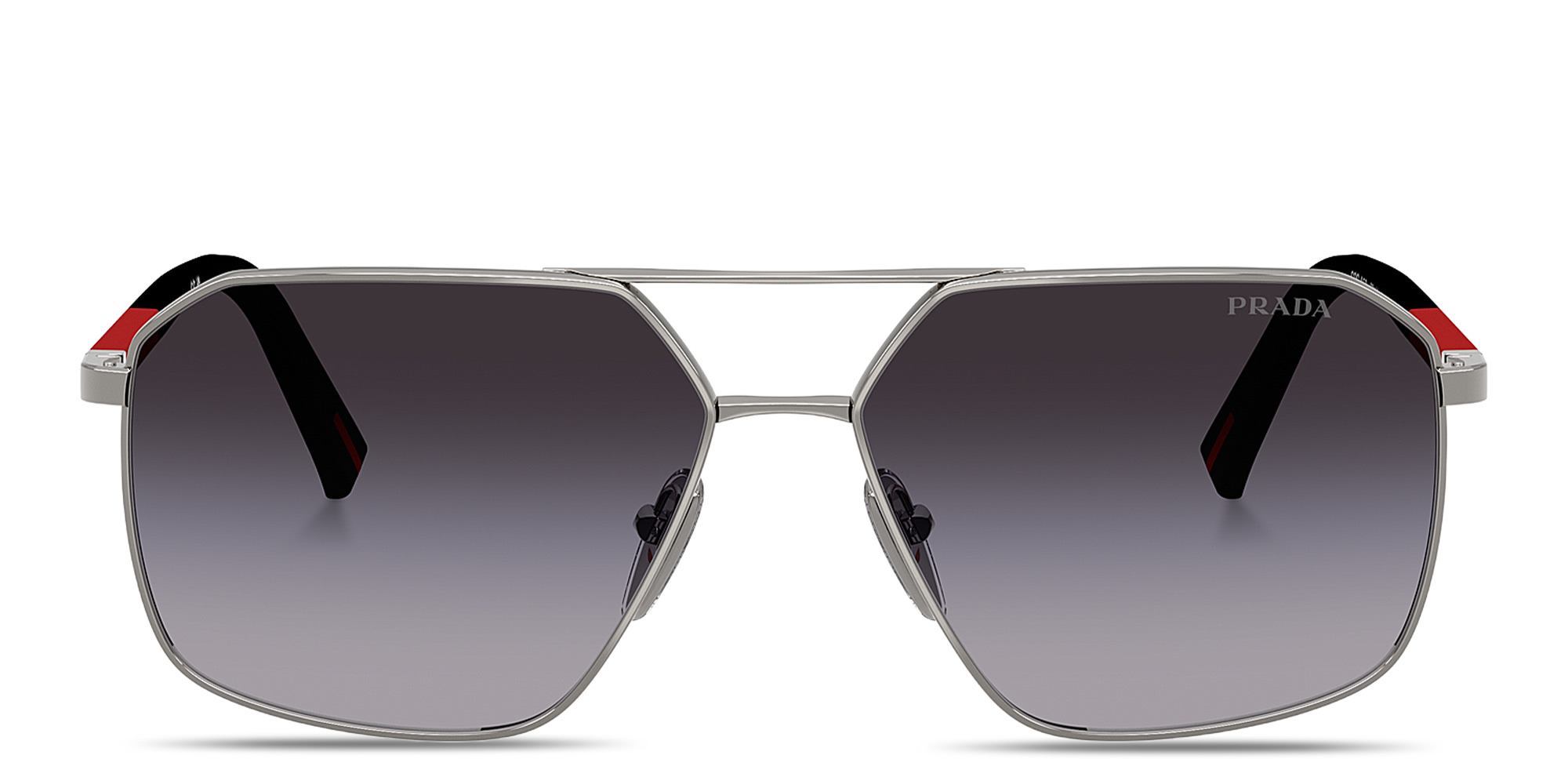 Shop Prada Linea Rossa Logo Signature Irregular Sunglasses in Gunmetal online.