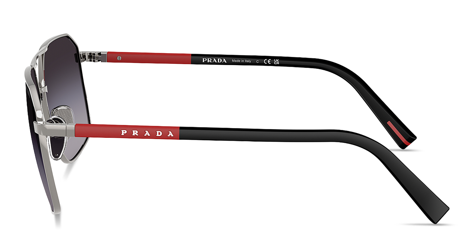 Shop Prada Linea Rossa Logo Signature Irregular Sunglasses in Gunmetal online.