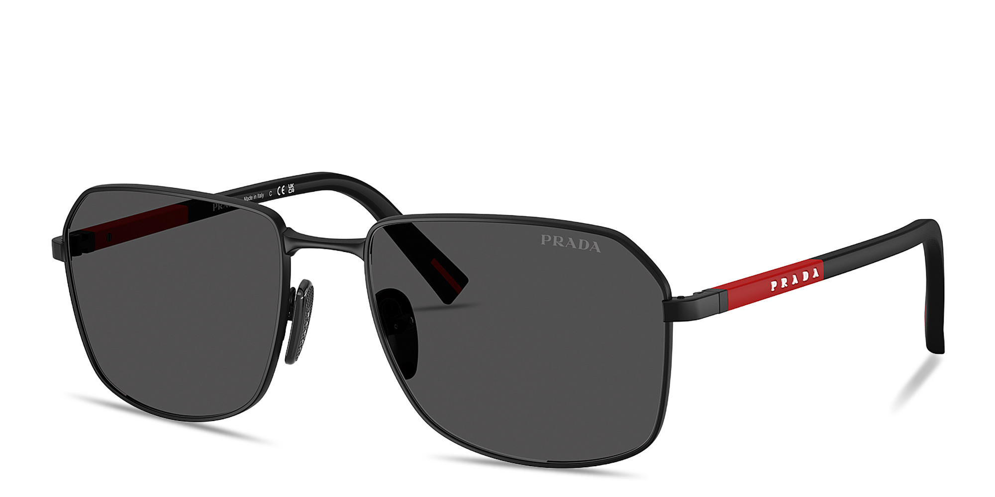 Shop Prada Linea Rossa Logo Signature Rectangle Sunglasses in Matte Black online.