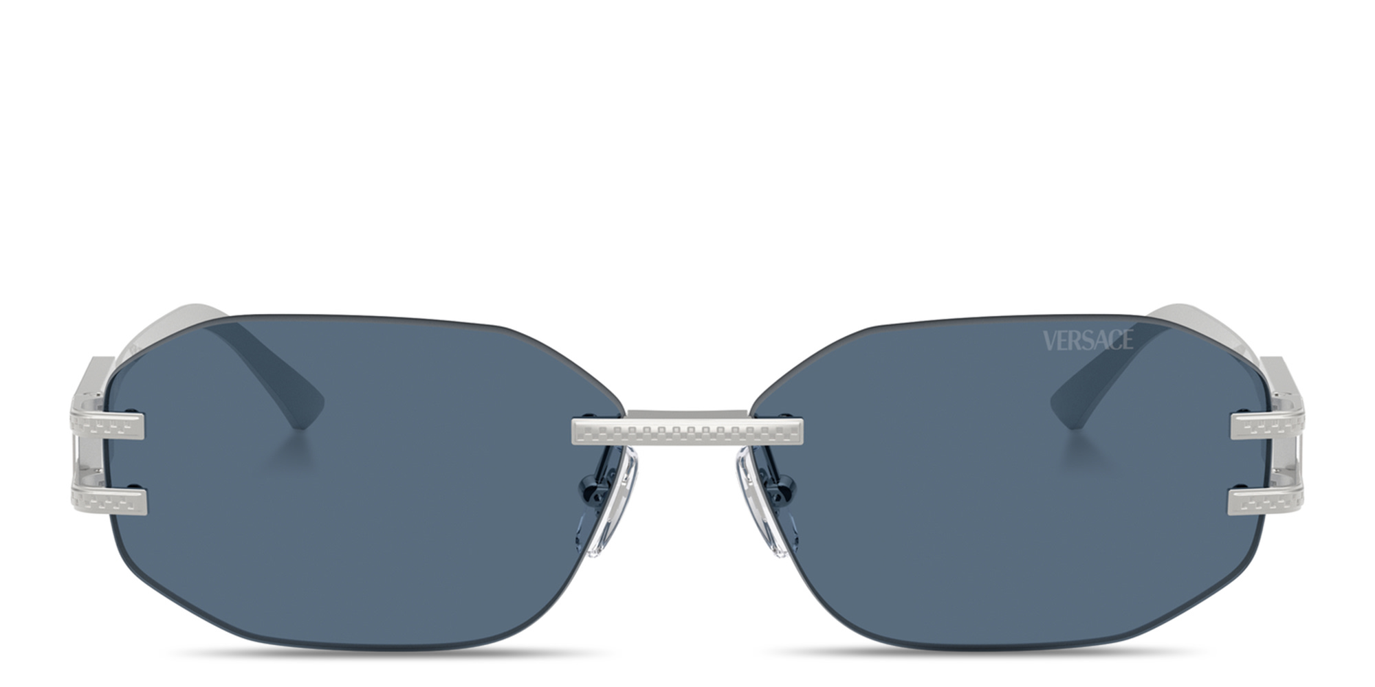Shop VERSACE Rimless Irregular Sunglasses in Silver online.