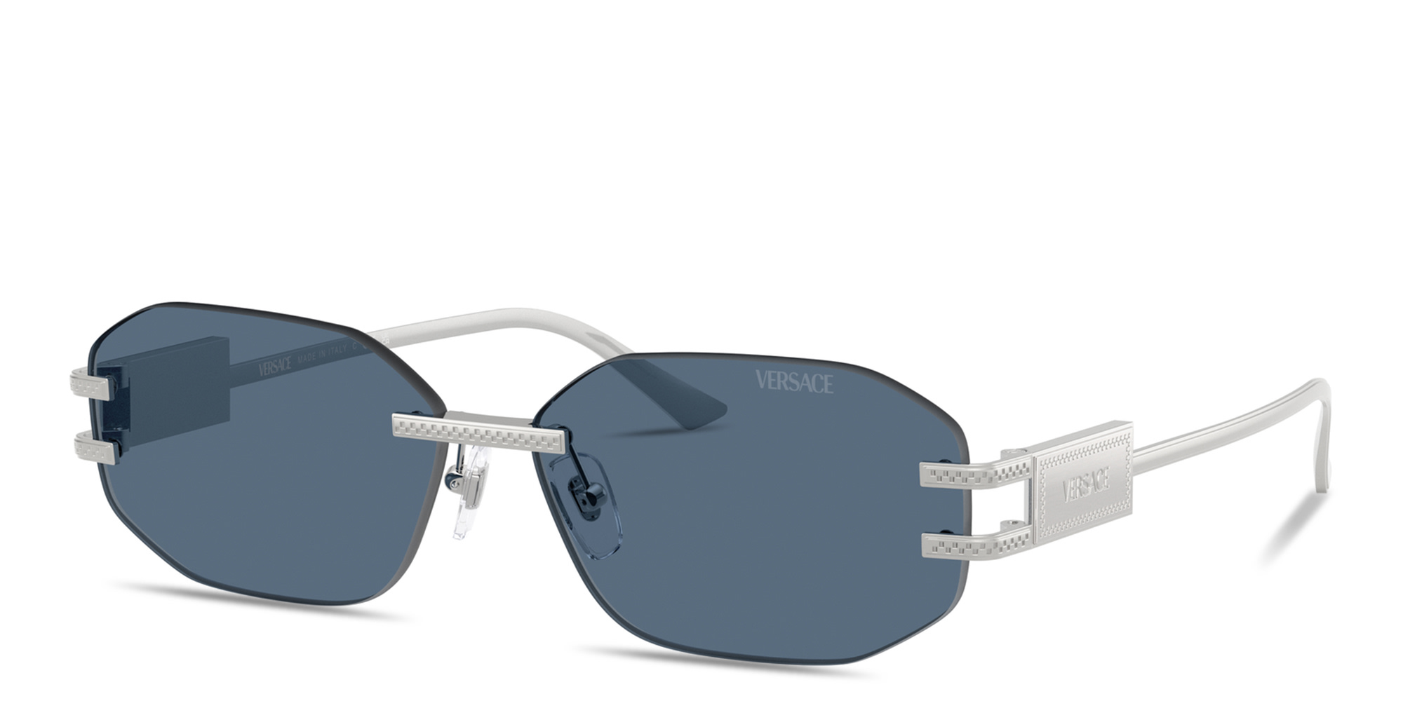 Shop VERSACE Rimless Irregular Sunglasses in Silver online.