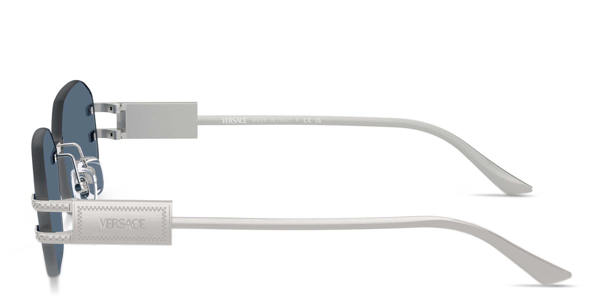 Shop VERSACE Rimless Irregular Sunglasses in Silver online.