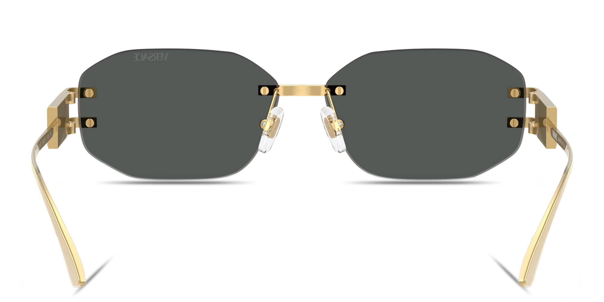 VERSACE Damier Plaque Rimless Irregular Sunglasses in Gold – Product Photo 4