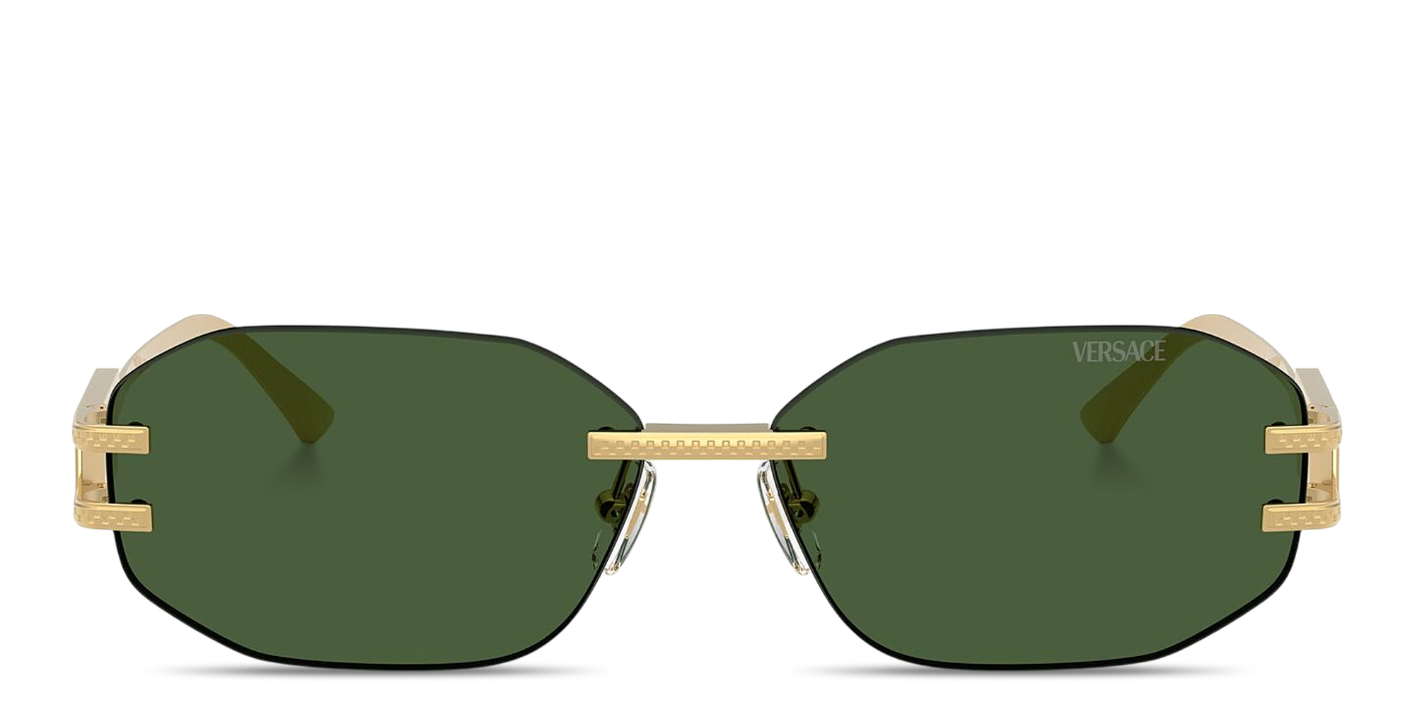 VERSACE Damier Plaque Rimless Irregular Sunglasses in Gold – Product Photo 1