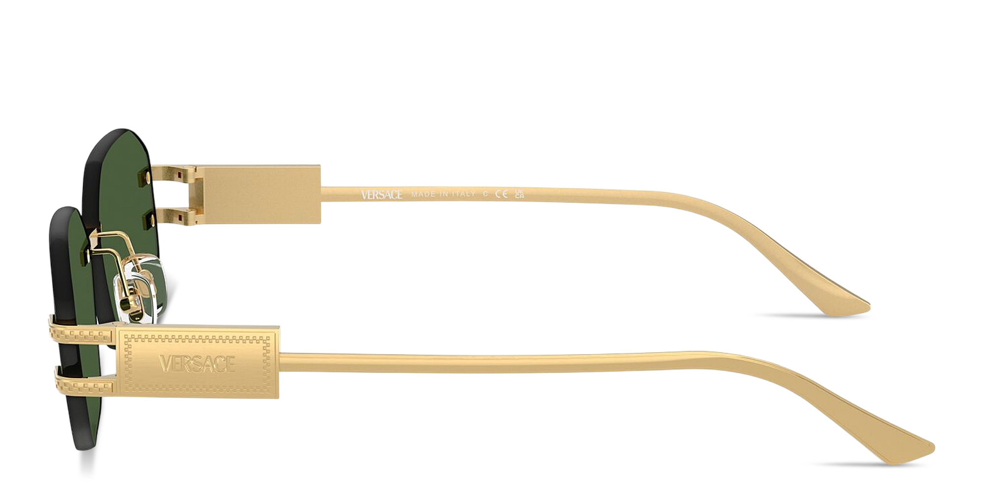 VERSACE Damier Plaque Rimless Irregular Sunglasses in Gold – Product Photo 3