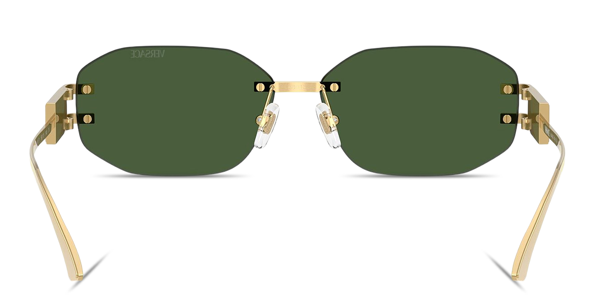 VERSACE Damier Plaque Rimless Irregular Sunglasses in Gold – Product Photo 4