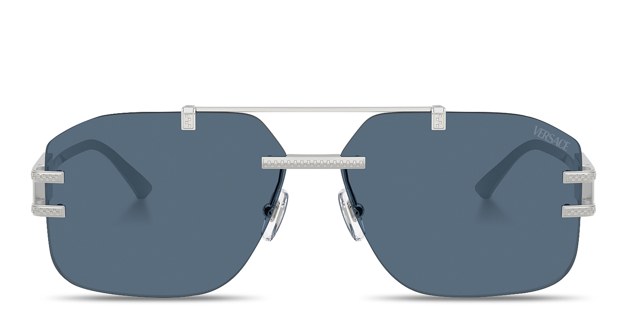 Shop VERSACE Rimless Irregular Sunglasses in Silver online.