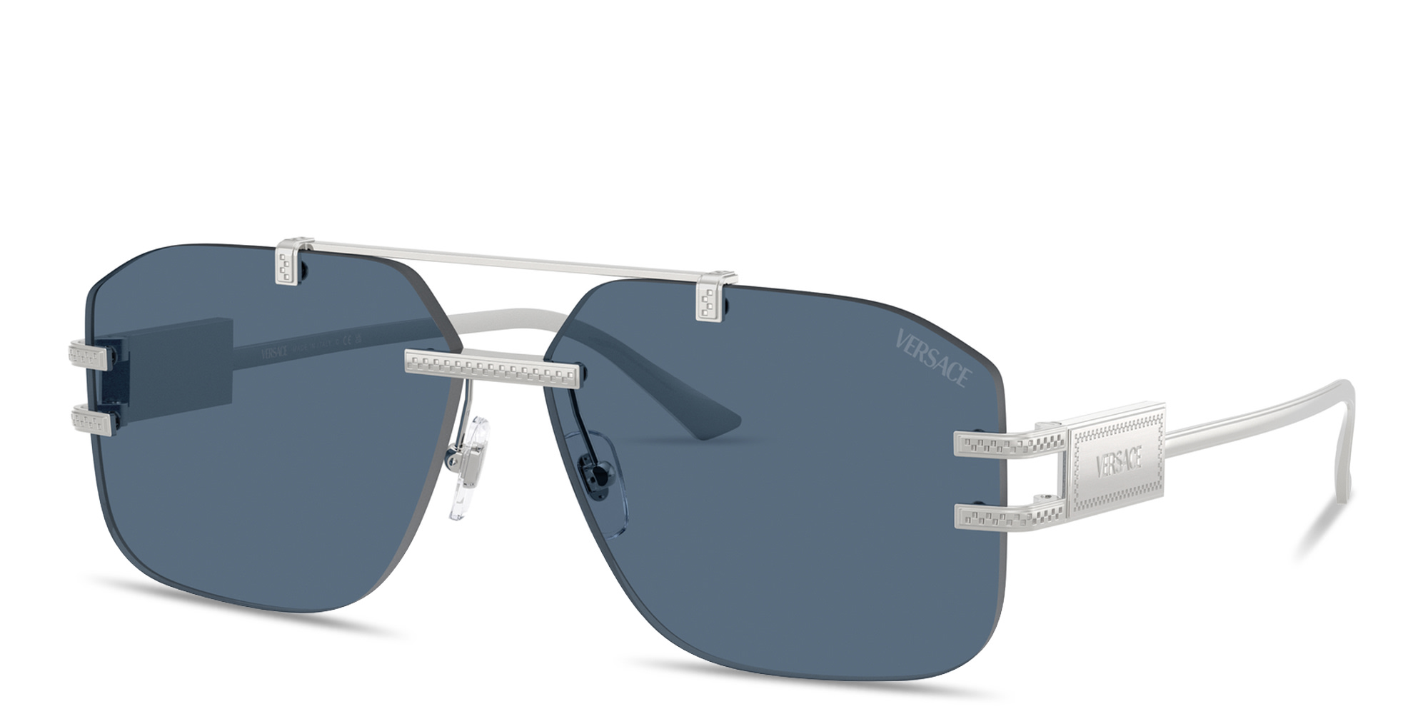 Shop VERSACE Rimless Irregular Sunglasses in Silver online.