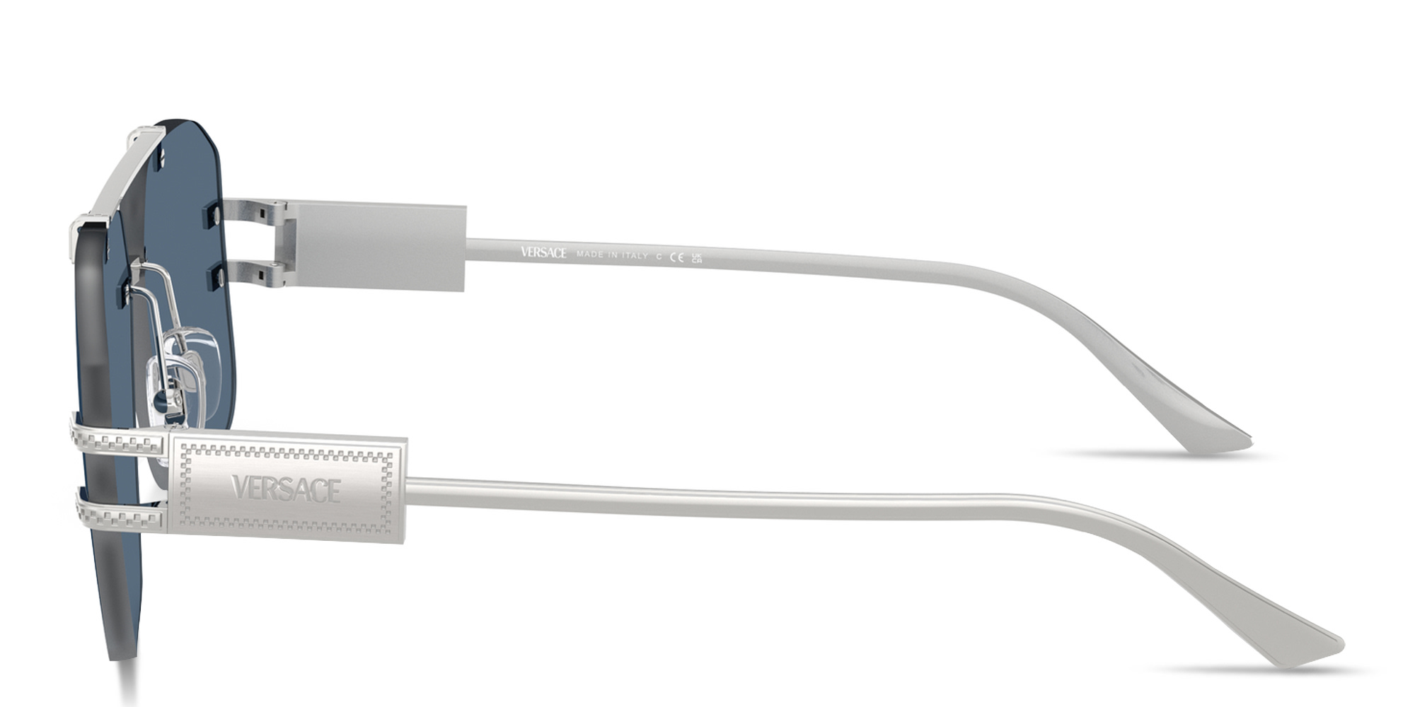 Shop VERSACE Rimless Irregular Sunglasses in Silver online.