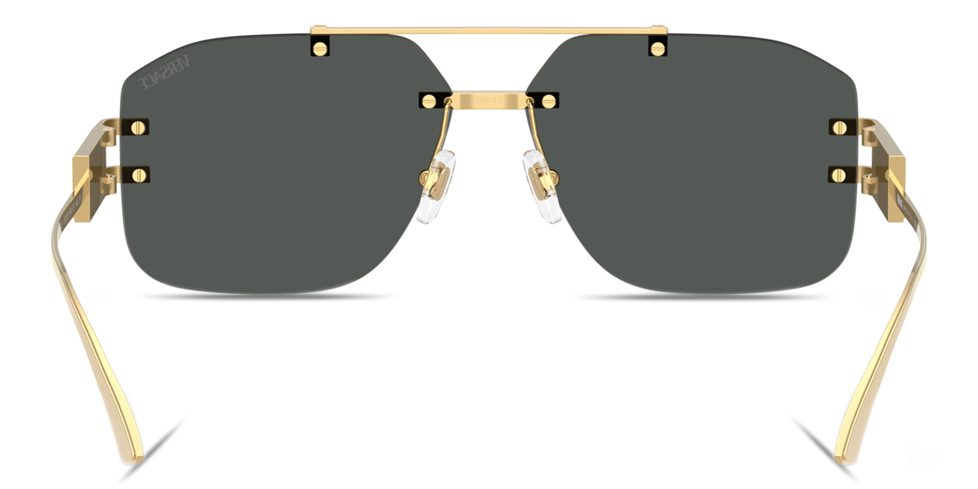 VERSACE Damier Plaque Rimless Irregular Sunglasses in Gold – Product Photo 4