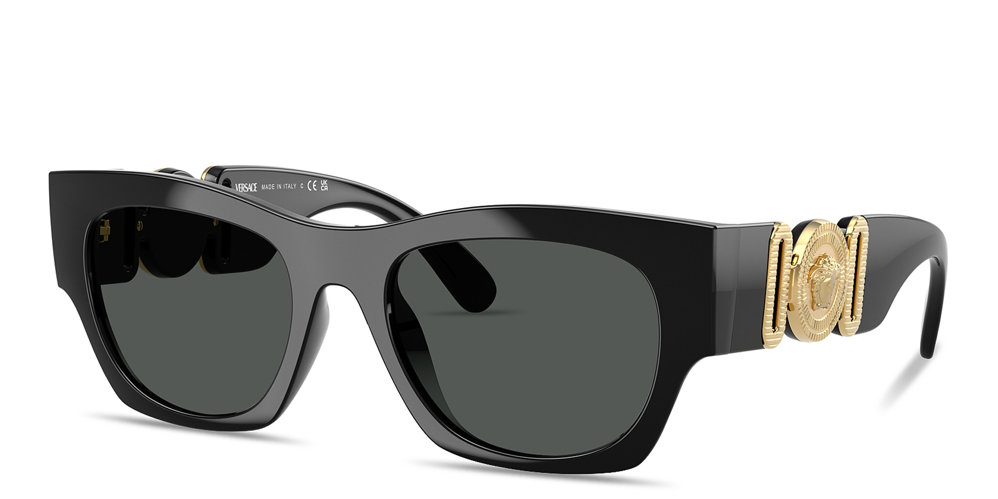 Shop VERSACE Medusa Biggie Pillow Sunglasses in Black online.