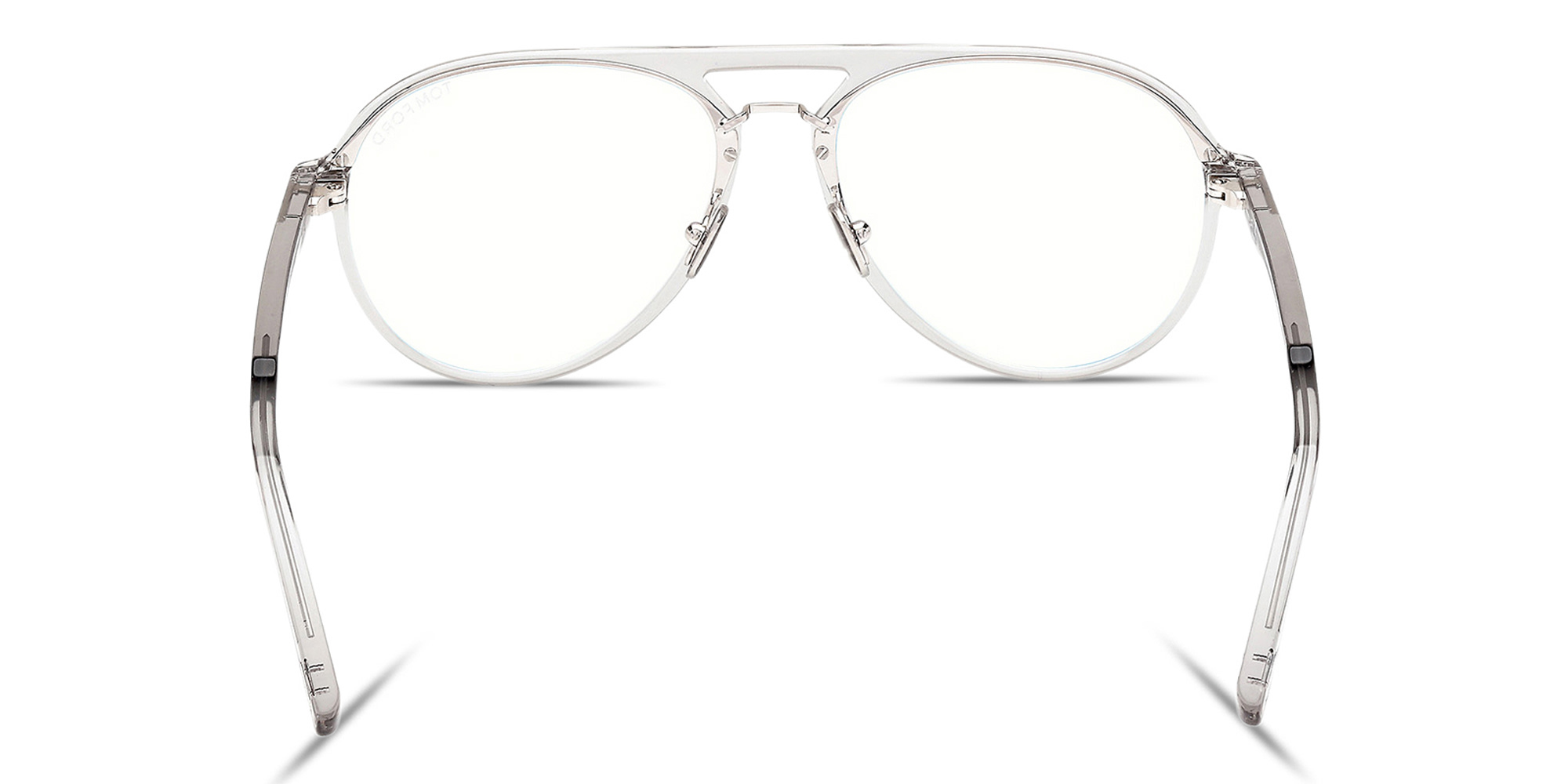 Shop TOM FORD T Logo Wide Pilot Eyeglasses in Transparent Grey online.