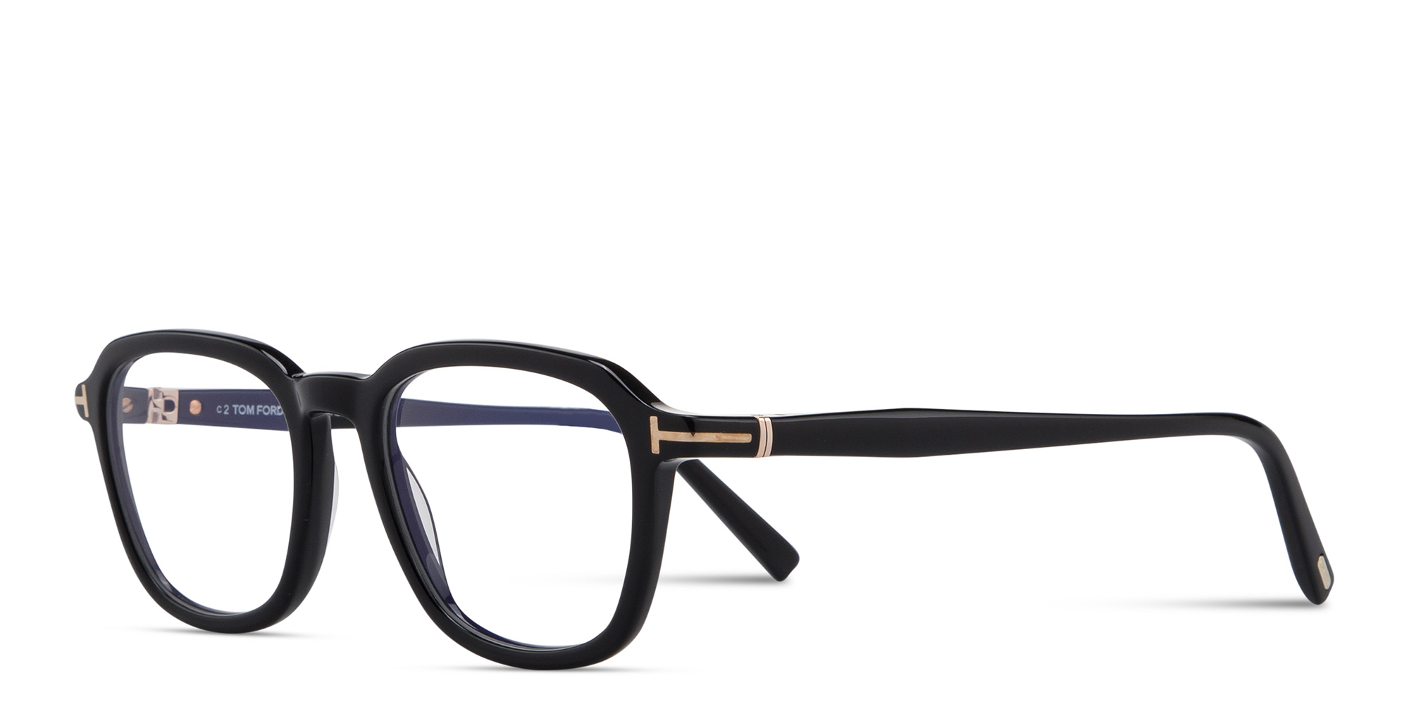 Shop TOM FORD T Logo Square Eyeglasses in Shiny Black online.
