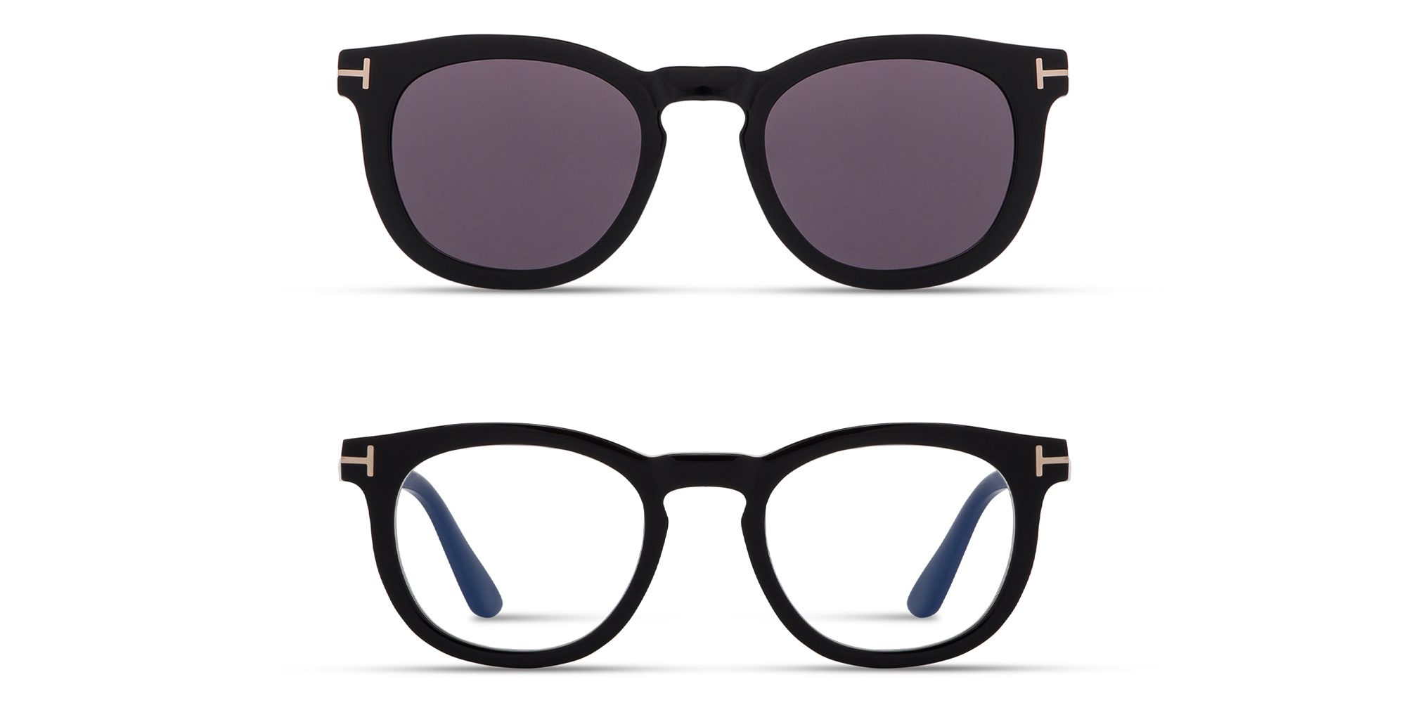 Shop TOM FORD Clip-On Round Eyeglasses in Shiny Black online.
