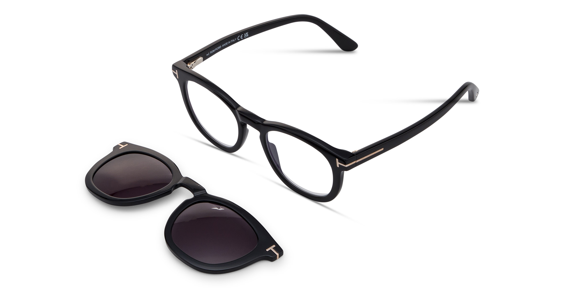 Shop TOM FORD Clip-On Round Eyeglasses in Shiny Black online.