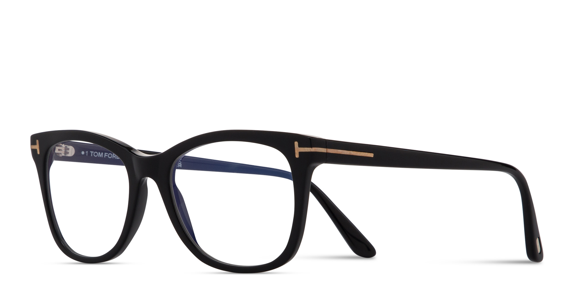 Shop TOM FORD T Logo Square Eyeglasses in Shiny Black online.