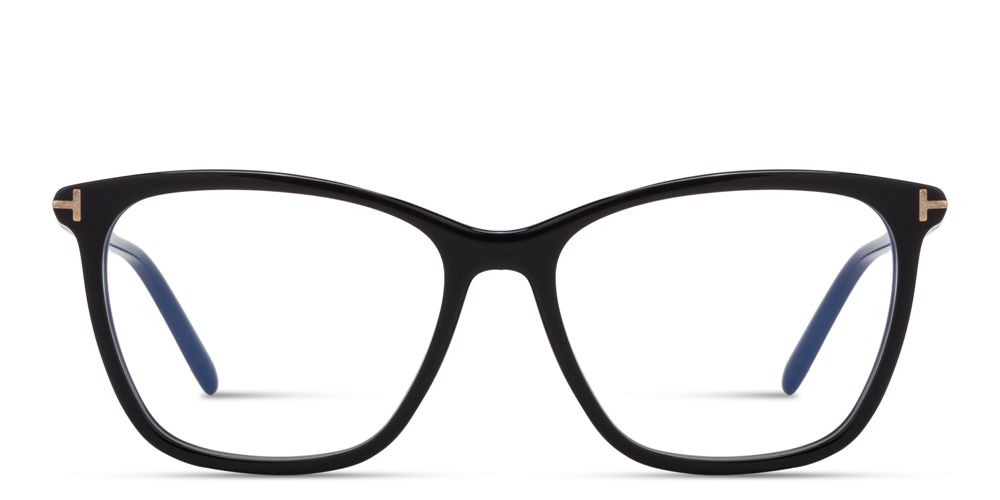 Shop TOM FORD T Logo Wide Square Eyeglasses in Shiny Black online.