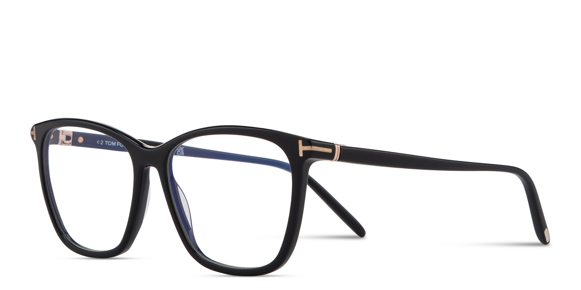 Shop TOM FORD T Logo Wide Square Eyeglasses in Shiny Black online.