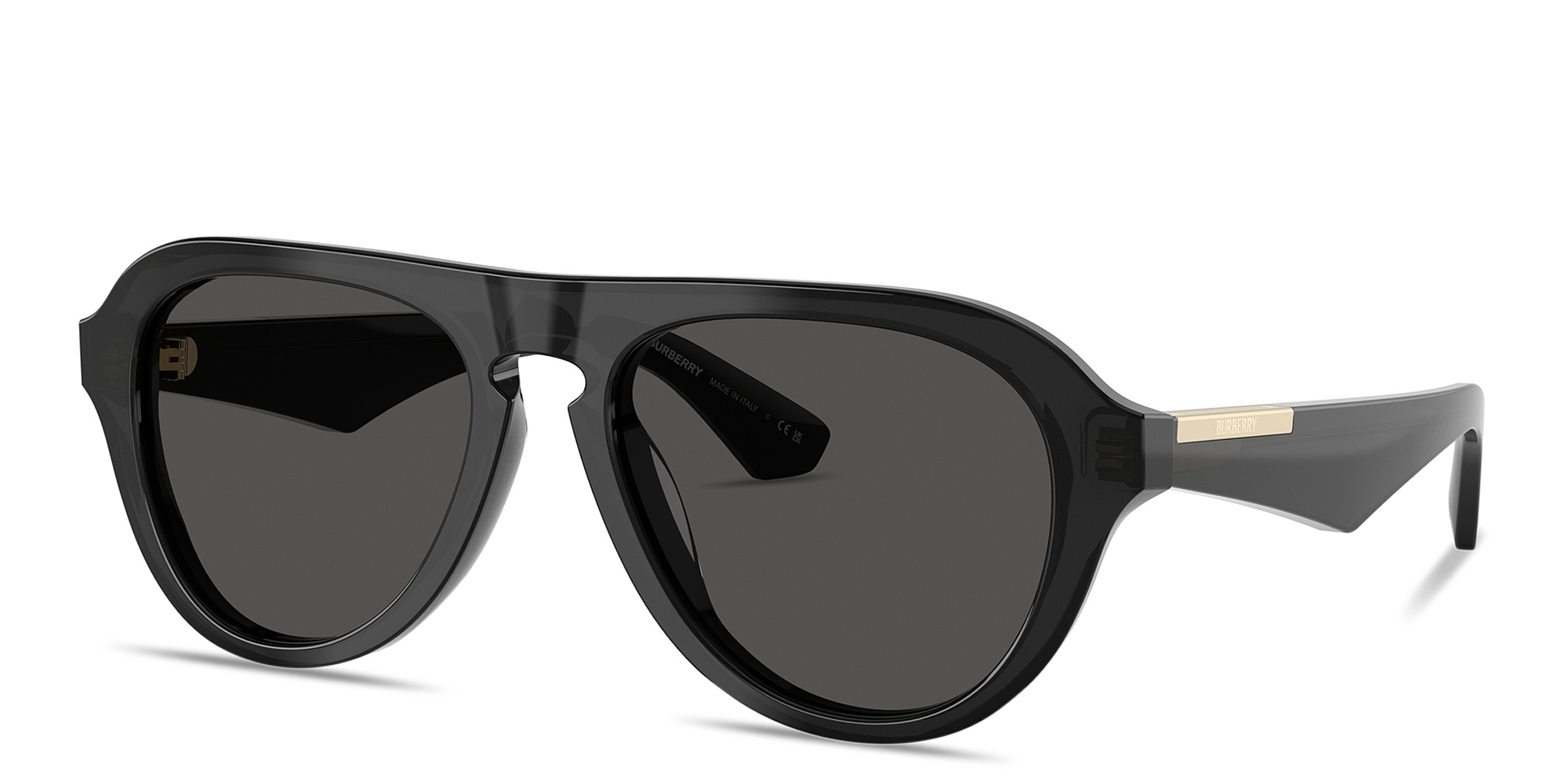 Shop BURBERRY Logo-Engraved Pilot Sunglasses in Grey online.