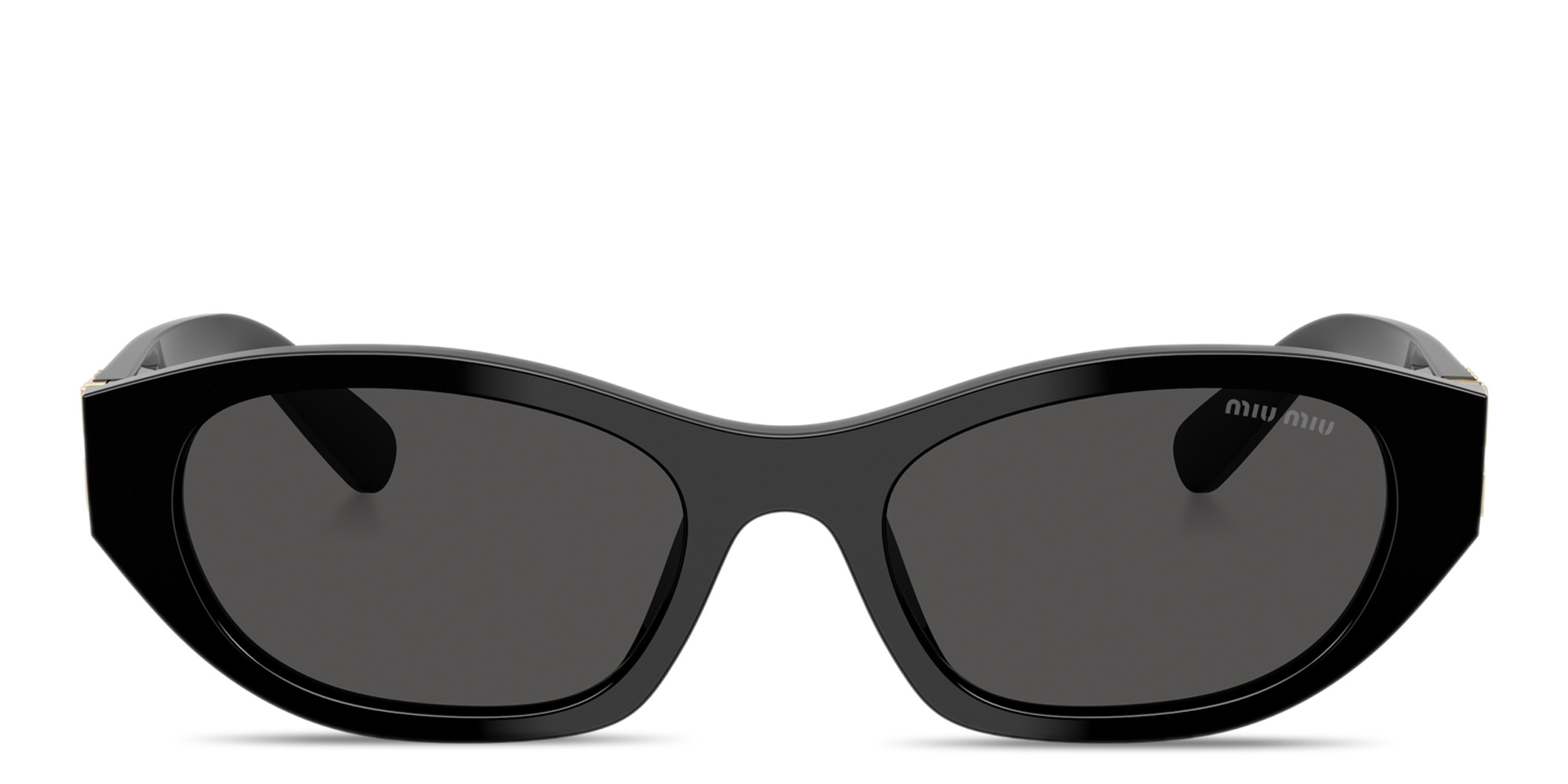 Shop MIU MIU Vertical Logo Irregular Sunglasses in Black online.