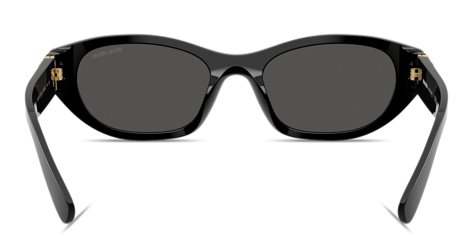Shop MIU MIU Vertical Logo Irregular Sunglasses in Black online.