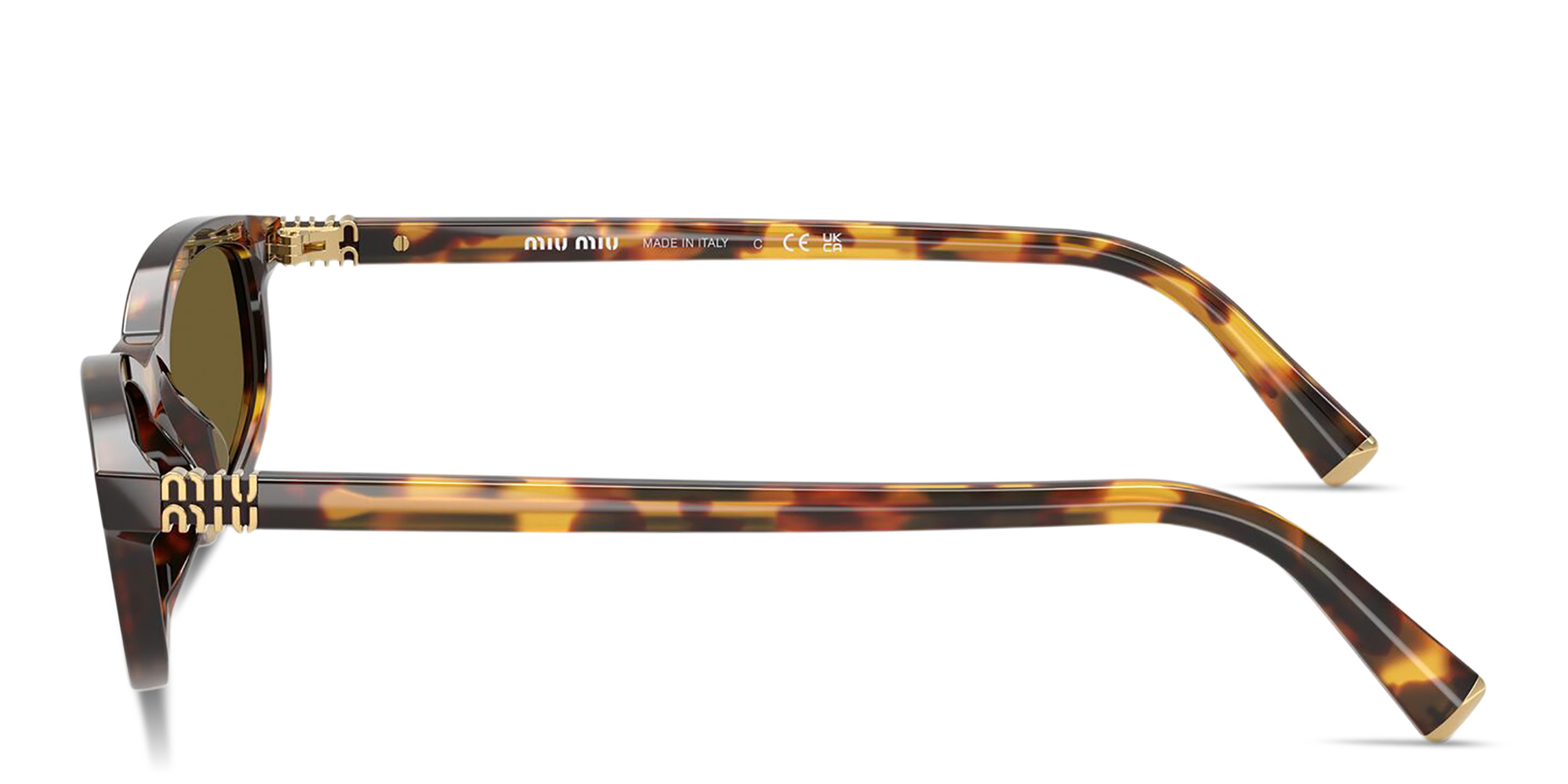 Shop MIU MIU Vertical Logo Irregular Sunglasses in Havana online.