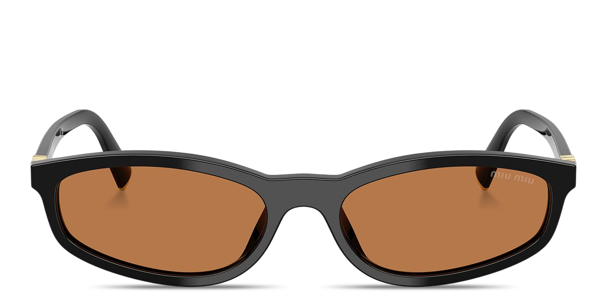 Shop MIU MIU Vertical Logo Irregular Sunglasses in Black online.