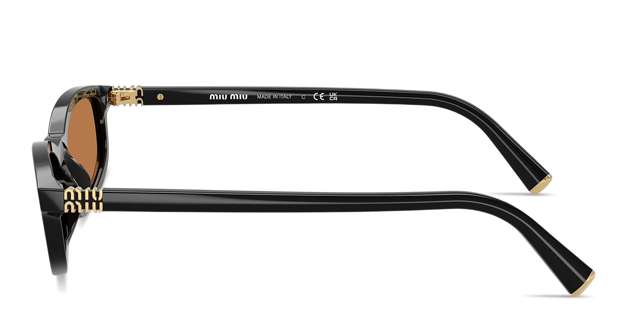 Shop MIU MIU Vertical Logo Irregular Sunglasses in Black online.