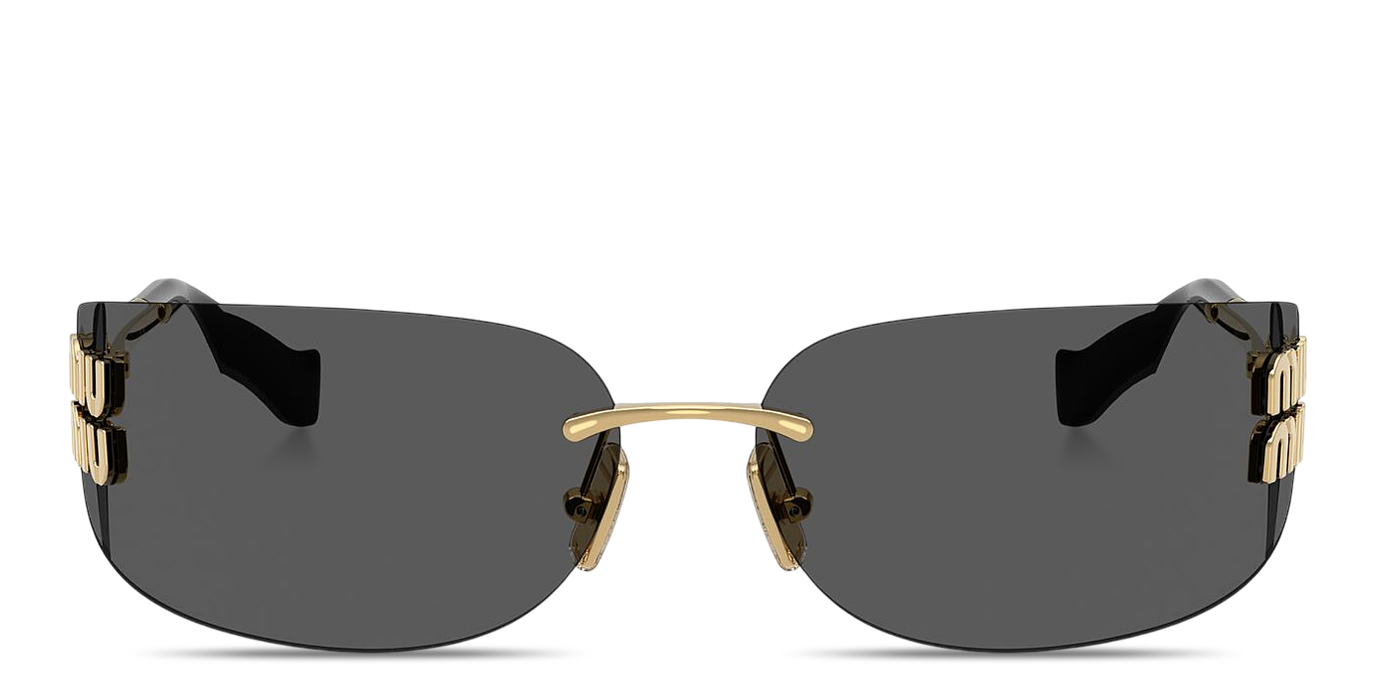 تسوق نظارات شمسية واسعة بدون إطار على شكل قناع بشعار العلامة العمودي ميو ميو بلون ذهبي أونلاين.