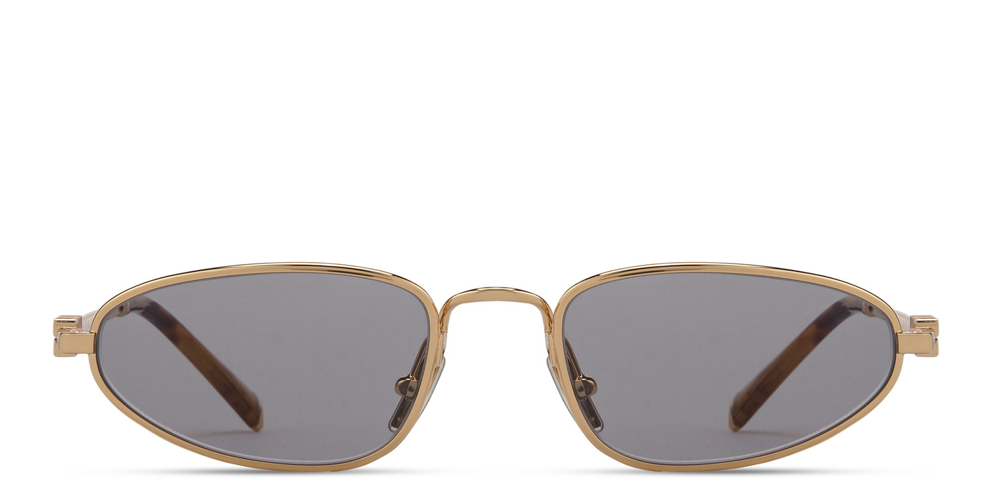 Shop MIU MIU Vertical Logo Irregular Sunglasses in Gold online.