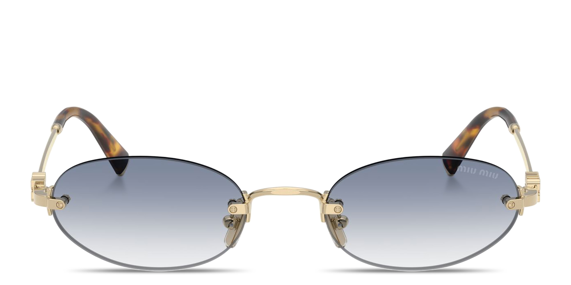 MIU MIU Vertical Logo Rimless Oval Sunglasses in Gold – Product Photo 1