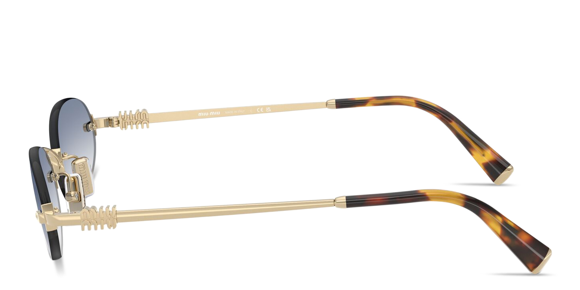 MIU MIU Vertical Logo Rimless Oval Sunglasses in Gold – Product Photo 3