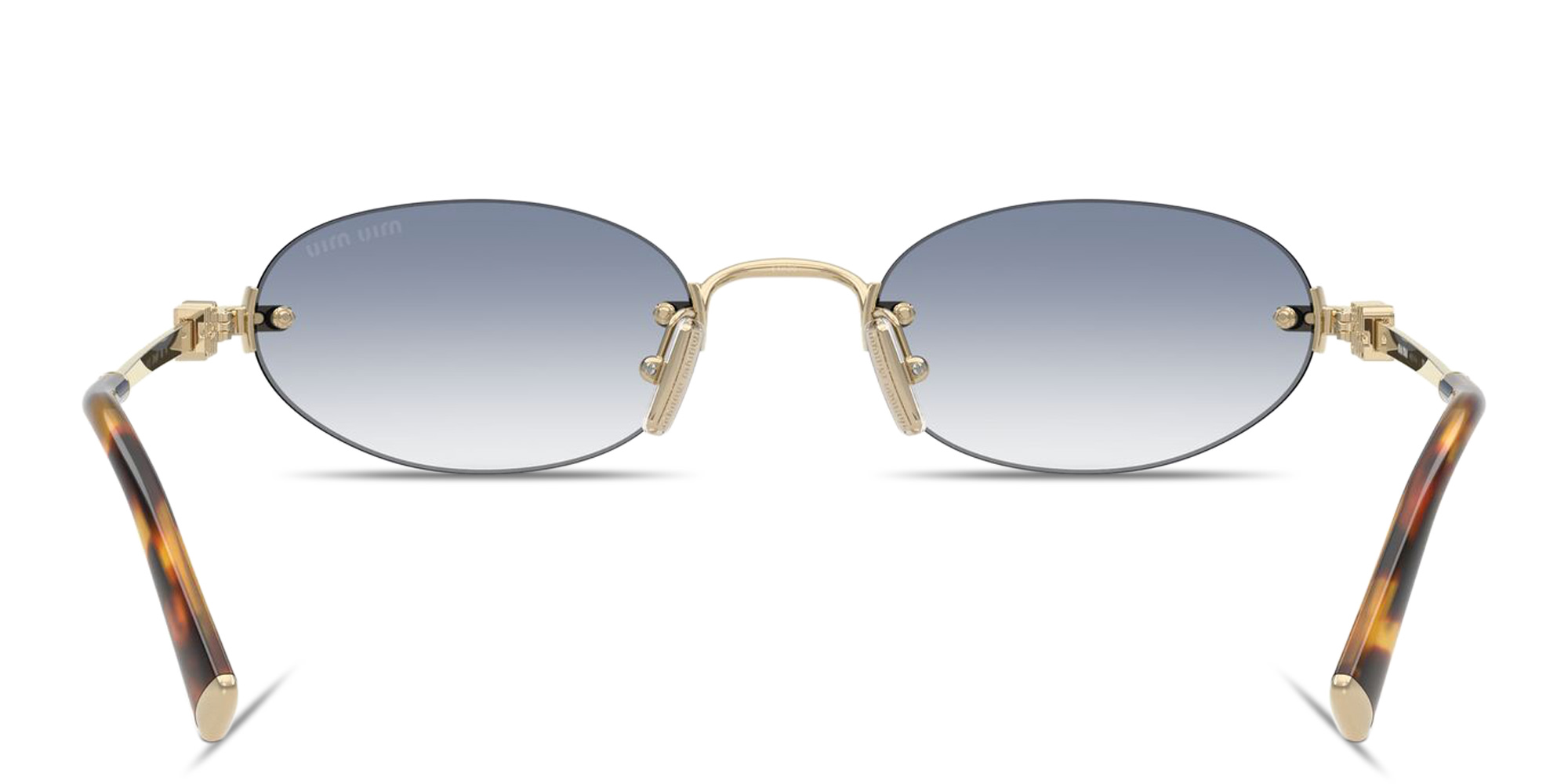 MIU MIU Vertical Logo Rimless Oval Sunglasses in Gold – Product Photo 4