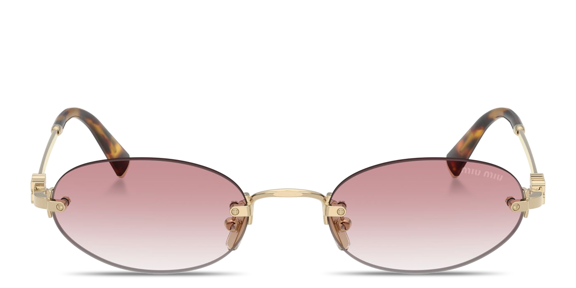 تسوق نظارات شمسية بيضاوية بدون إطار بشعار العلامة العمودي ميو ميو بلون ذهبي أونلاين.