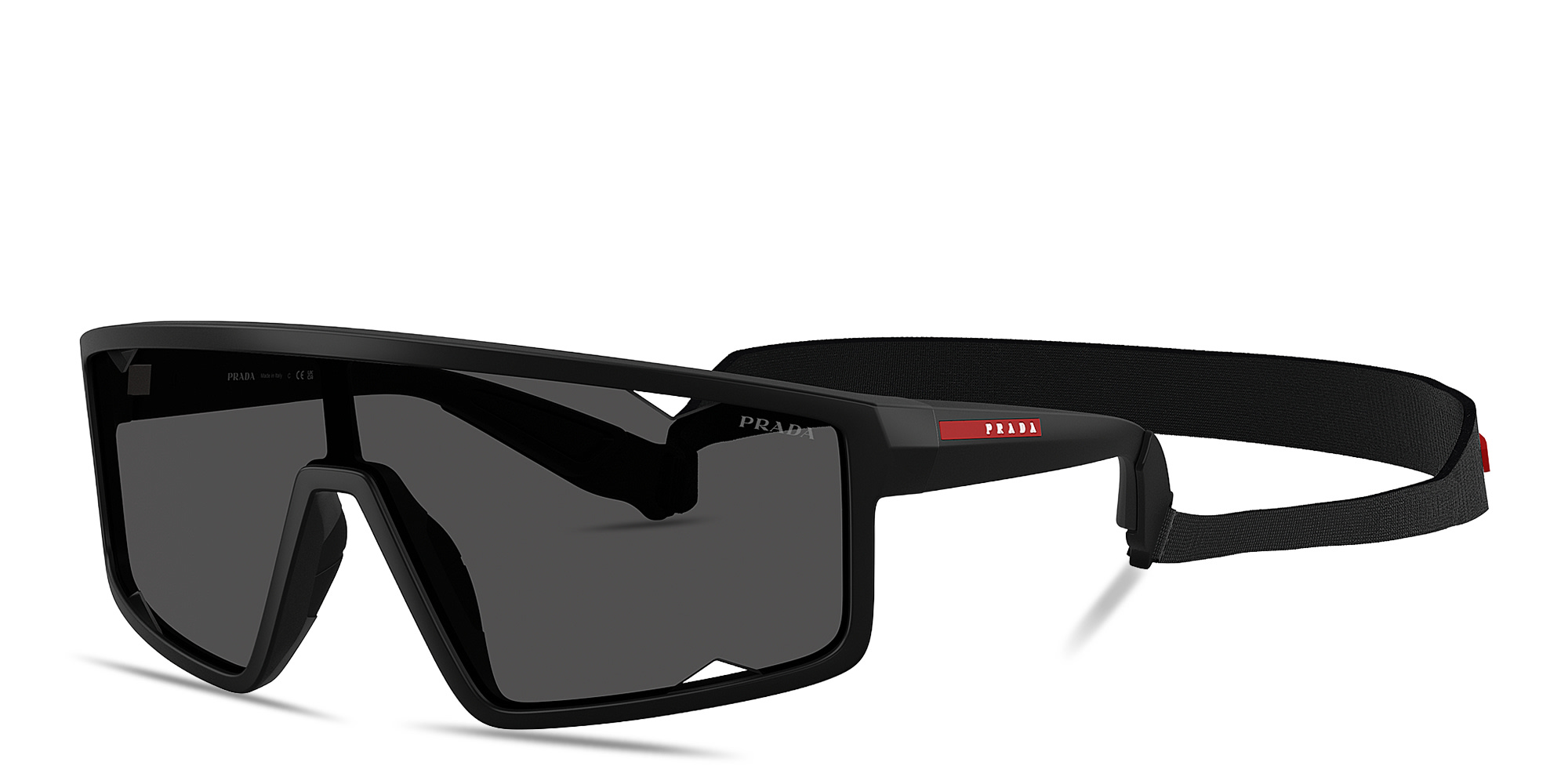 Shop Prada Linea Rossa Logo Signature Rectangle Sunglasses in Matte Black online.