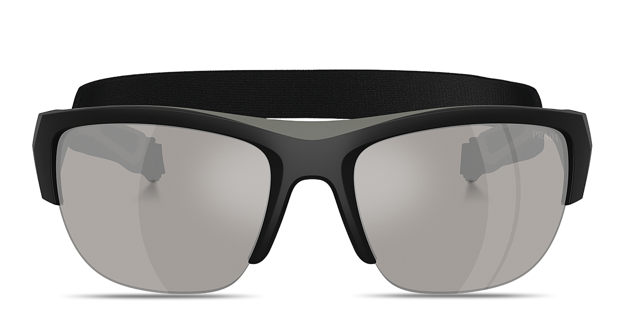 Shop Prada Linea Rossa Logo Signature Half-Rim Wide Pillow Sunglasses in Nero Opaco online.